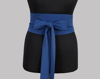 Lapis Lazuli, Sapphire Blue Obi Belt With Satin Fabric, Sash Corset, Wide Wrap Belt, Royal Blue