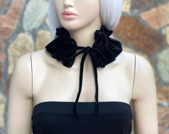 Black Velvet Collar, Neck Ruff, Victorian Style Choker Collar, Women's Velvet Neck Ruffle Frill - Color Option