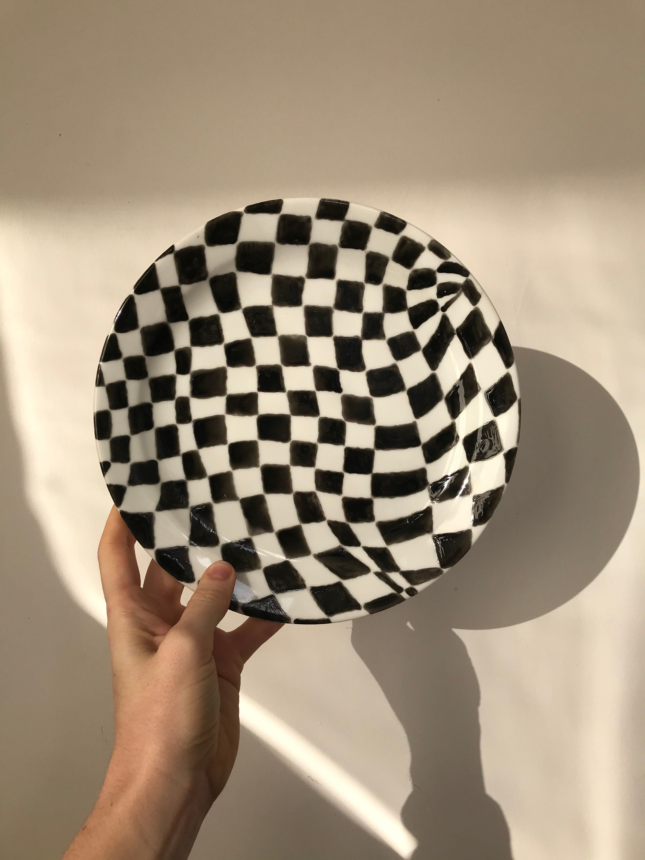 Hand Painted Checkered Plate Black and White Etsy