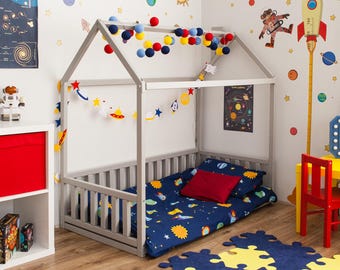 Toddler floor bed house Montessori toddler bed frame - Low platform bed frame Nursery bed frame, Twin bed frame tent bed for toddler SLATS