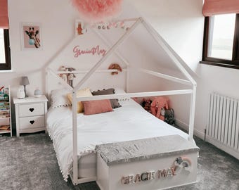 Wood bed FULL/DOUBLE, Toddler bed frame, Tent bed, Wooden house bed frame, Montessori bed house Children bed Wood bed Kids bed gift SLATS