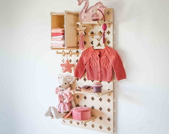 Pegboard display open shelves Pegboard shelf, Pegboard organizer Montessori shelves Display stand Pegboard shelves, Nursery shelves