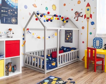 Hut bed with guard rails Montessori floor bed with rails Children bed  Toddler floor bed, Montessori bed for girl, Toddler house bed frame