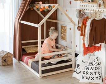 House shaped frame bed with SLATS Children bed house Floor bed Kid nursery bed, Montessori furniture, Toddler house bed, House shaped bed