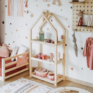 Kids bedroom house shaped shelf or wooden house shelf, nursery shelf book storage montessori shelf kids shelf book rack toy storage