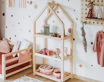 Kinderzimmer Regal Hausförmige Regal oder Holzhaus Regal, Kinderzimmer Regal Buchaufbewahrung Montessori Regal Kinderregal Bücherregal Spielzeugaufbewahrung