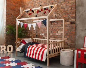 Montessori bed Toddler gift Wood bed frame - Platform bed frame wood One year old gift, Toddler bed house toddler bed, play house bed