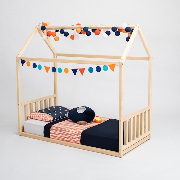 Tente de lit de maison d’enfant Cadre de lit pour tout-petits, Lit en bois massif Cadre de lit plate-forme Cadre de lit en bois Cadre de lit de lit de bricolage Lit unique avec SLATS