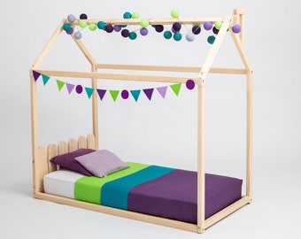 Montessori bed house bed frame, Teepee bed Wood bed frame Montessori furniture Children bed, Toddler bed, Paltform bed, House shaped bed