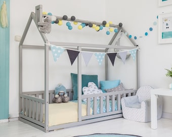 Lit en forme de maison, Lit Montessori cadre de maison Lit pour tout-petit, Lit pour enfant lit maison pour tout-petit Lit pour enfant en bois Cadre de lit pour enfant et LATTES