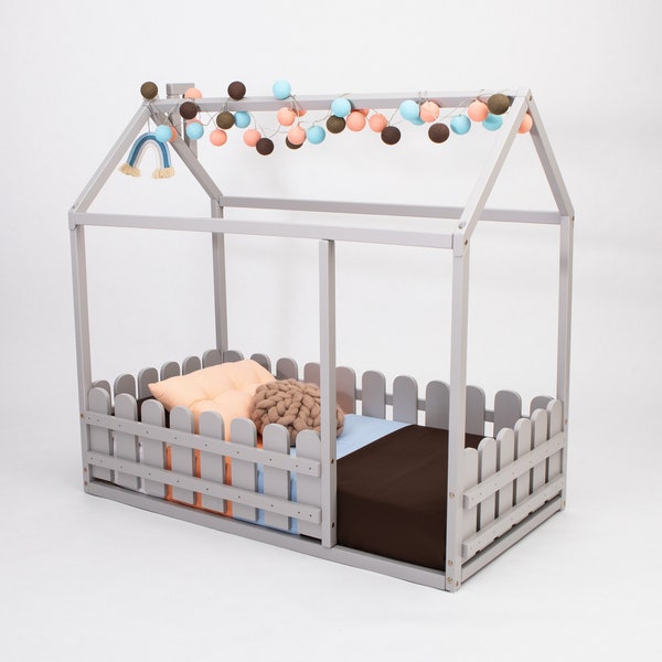 Cadre de maison en bois Lit maison lit cadre de lit en bois lit bébé enfants lit maison en forme de lit tente de jeu chambre d'enfant jouet Montessori cadre de lit bricolage LAMELLES