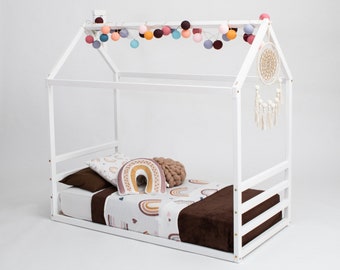 Lit enfant maison en forme de lit Montessori lit de sol, cadre de lit plate-forme, cadre de lit Montessori lit enfant enfant lit de sol tout-petit, lit en bois SLATS