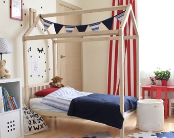 Toddler bed Kids house bed 4 poster bed, Children bed Solid wood bed frame twin loft bed, full size bed Wooden gifts, Unique birthday gift