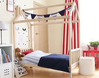 Montessori house bed with rails, Montessori toddler bed house Full size loft bed for kids Toddler loft bed, First birthday gift