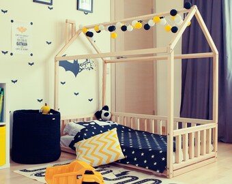 Toddler floor bed house Montessori toddler bed frame Platform bed frame Nursery bed frame, Twin bed frame tent bed for toddler SLATS