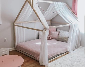 Camas Montessori para niños pequeños Cama con armazón Cama con forma de casa Casa de madera Cama con forma de tipi para niños Cama con plataforma Muebles para niños MATRIMONIAL/DOBLE