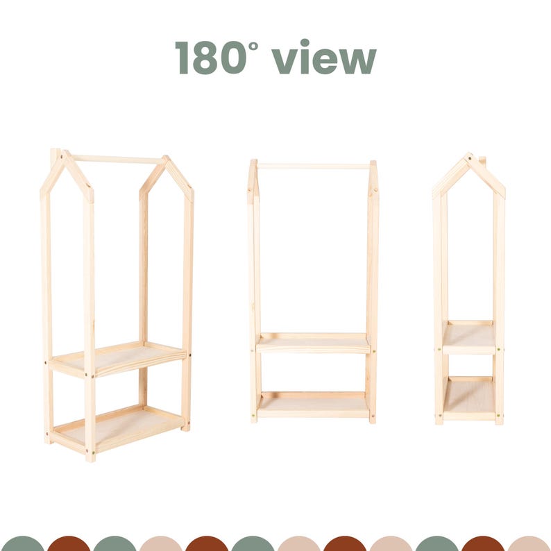 Complete view of the Sweet Home from Wood natural timber clothes display unit