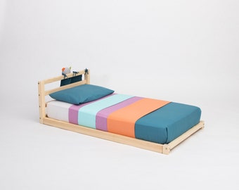 Marco de cama de piso para niños pequeños Montessori queen, marco de cama de día de cama de piso Montessori completo Marco de cama de madera para niños Marco de cama para niños pequeños regalo de 1 año