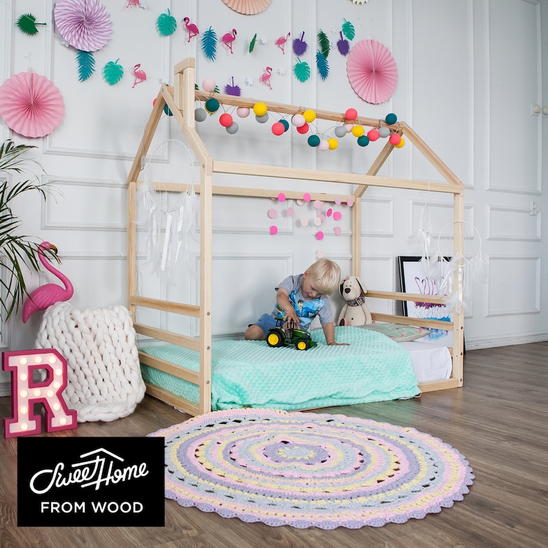 Queen size, full loft bed, Montessori toy, letto Montessori, wooden platform bed, wood bed, wooden house, wood house bed, toddler bed frame, child bed frame, Montessori bed, toddler house bed, bodenbett, full size bed frame, lit enfant, tente de lit