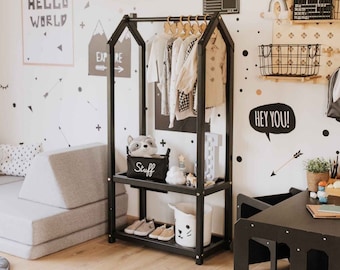Montessori Kommode für Kinder Kleiderschrank für Kleinkinder Kleiderständer Kleiderbügel Regal, Kinderkleiderständer und Regal für Kleinkinder