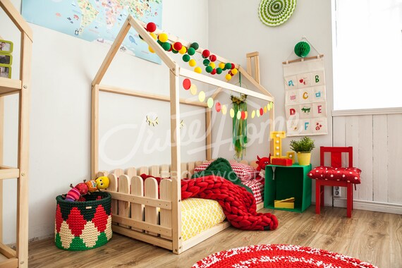 Children Bed Twin Size Montessori Bed Floor Bed Children Crib Frame Bed Toddler Bed House Bed Bed House Unique Bed Bedroom Interior Slats