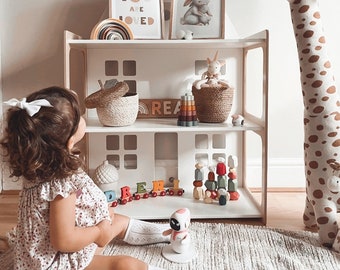 Maison de poupée pour enfants Cadeau bébé fille Meubles Montessori Étagère Montessori, cadeau garçon de 3 ans Cadeau de 2 ans Meubles pour bébé Étagère à livres pour enfants