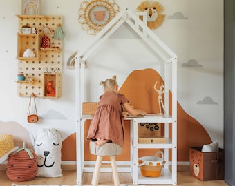 Toddler desk Kids desk with storage Kids school table Back to school table, Primary school table Preschool table, House shaped table