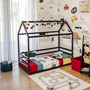 Platform bed House shaped floor bed frame Full or queen house shaped bed, Montessori house bed House bed frame, Montessori bed Kid bed frame