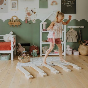 Wooden balance beam set for kids, Toddler balance toy, Kids climbing toy Montessori balance Gross motor skills Balance training