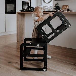 2-in-1 Toddler tower Kids step stool for toddler, Transformable toddler step stool, Helper for kids table and chair, Montessori tower