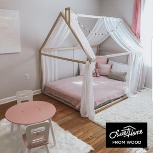 Wooden toddler bed, wooden bed, house bed frame, Montessori bed, platform bed, kids bed, play house, canopy tent, children bed, floor house bed, house shaped bed, Montessori bed, Montessori floor bed, Montessori furniture, floor bed