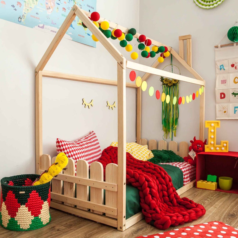 wood house bed, wood bed frame, tent bed, house bed frame, child bed, Montessori bed, toddler bed, house shaped bed, house frame bed, kid floor bed, teepee bed, teepee bed, wood house bed, wood bed frame, tent bed, house bed frame, child bed