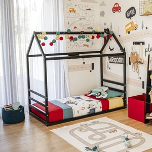 Cama en forma de casa de piso para niños pequeños Marco de cama para niños pequeños Montessori Cama de marco Cama de piso Montessori, Marco de cama de plataforma, Cama de piso para niños pequeños SLATS