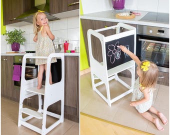 Toddler step stool Montessori kitchen tower, First birthday gift for toddler Christmas gift Kid step stool, Montessori furniture for kids