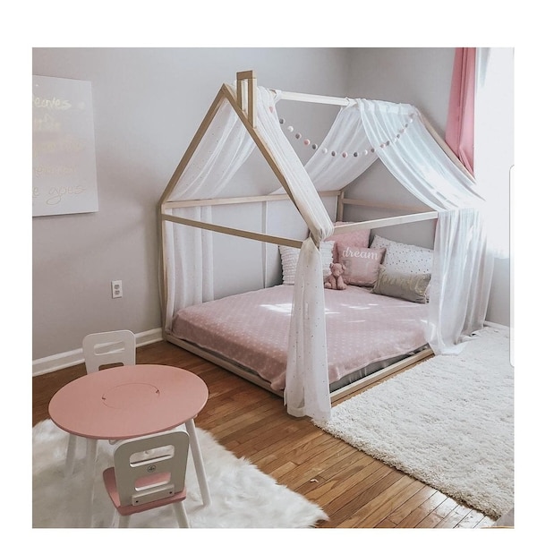 Camas Montessori para niños pequeños Cama con estructura Cama tipo casa Casa de madera Tipi para niños Cama con forma de casa Cama de plataforma Muebles para niños COMPLETO/DOBLE