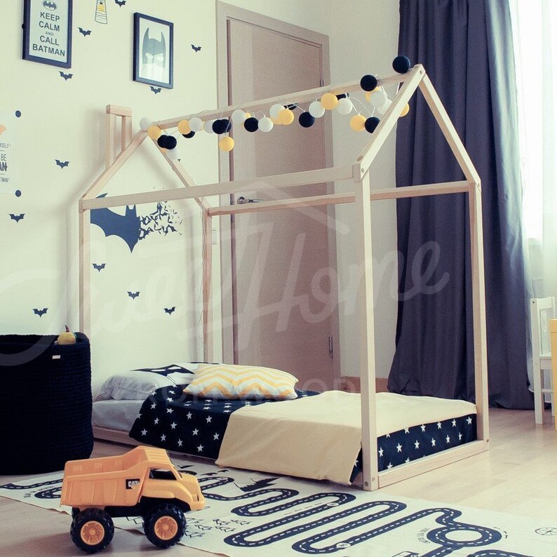 Toddler Bed House Shaped Loft Nursery Wood Home Montessori Toy Frame Original Developing Slats