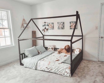 Low platform bed for toddler Floor house bed for child, Montessori floor bed for girls, Montessori house bed for boys Third birthday gift