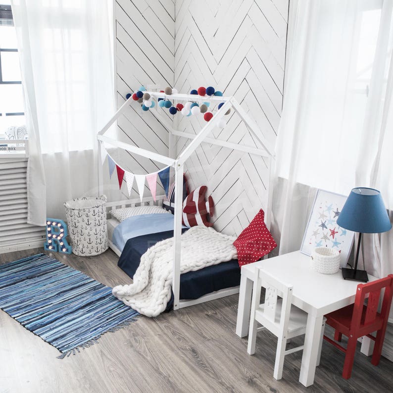 Children furniture house bed frame in FULL size or QUEEN with Headboard and SLATS