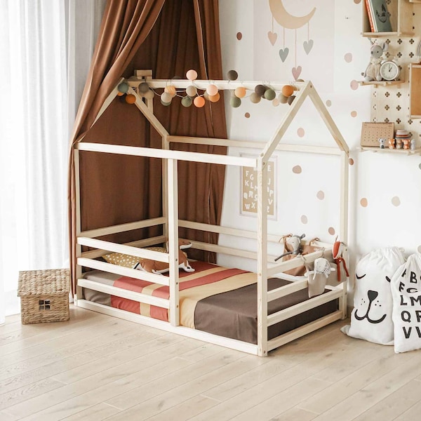 Montessori floor bed for boy Toddler floor bed Montessori bed for toddler bed frame Floor bed frame, Girl bed Toddler girl room, Child bed