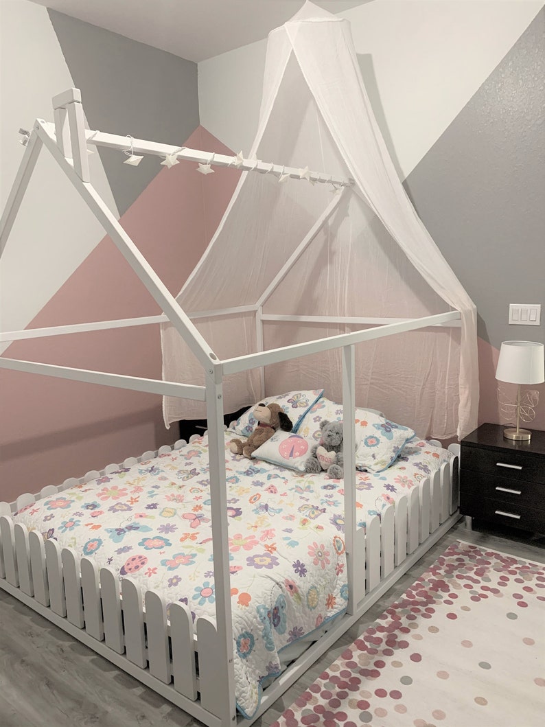 Montessori House Bed with Picket Fence for Toddlers House Etsy