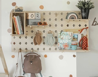 Pegboard shelf, Nursery shelves Pegboard organizer Floating shelves or Pegboard display stand Pegboard wall Montessori shelves Pegboard wall