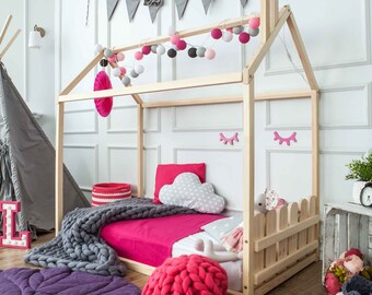 Montessori floor bed for kids Toddler floor bed - Montessori house bed, Zero clearance bed Low platform bed, Christmas gift for toddlers