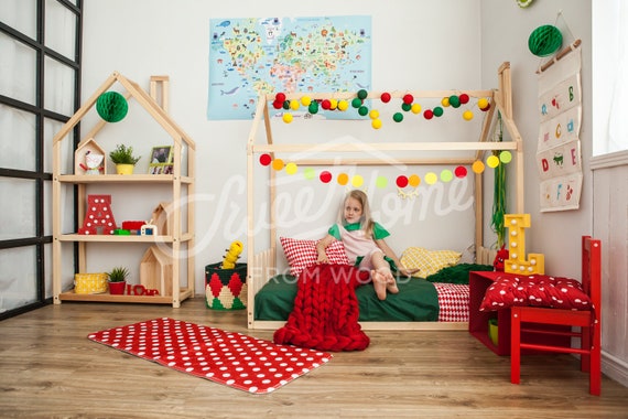Montessori Bed Wooden House Bed Frame Or Baby Bed With Slats Etsy