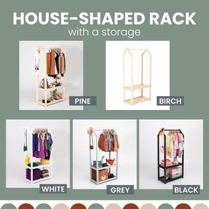 Color finishes available for the I Weet Home from Wood house-shaped clothing rack