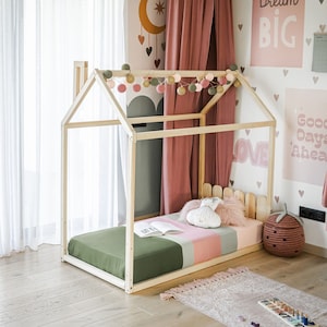 Montessori floor bed for toddler Montessori bed, Kids bed with SLATS Toddler house bed Toddler floor bed frame, Montessori house bed