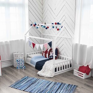 Montessori floor bed, Montessori furniture, Montessori house bed, Montessori toddler, platform bed, Scandinavian design child room, teepee kids bed, toddler furniture, wood bed, wood beds for girls, wood house bed, wood houses, wood toy, girls bed