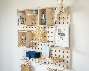 Floating shelves Pegboard display stand Nursery shelves Montessori shelves, Pegboard wall Pegboard shelves wall hanging shelf Pegboard shelf