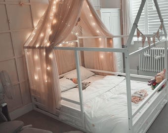 Montessori bed with rails House shaped bed Kid floor bed Toddler bed, Wood house bed Wood bed frame Tent bed Child bed, Montessori furniture
