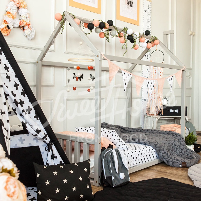 Children furniture house bed frame in FULL size or QUEEN with Headboard and SLATS