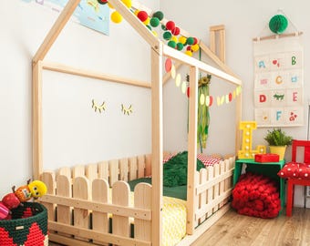 Toddler hut bed for kids Zero clearance bed Play house bed frame, Montessori low bed Montessori house bed, Children's floor bed